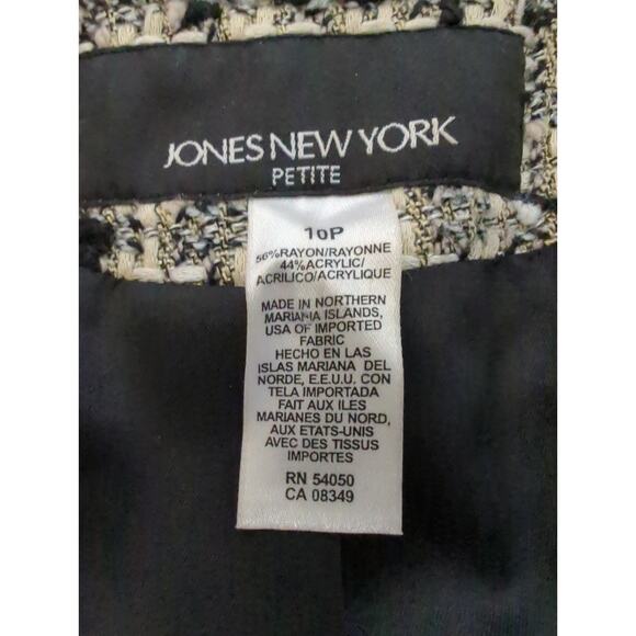 JONES NEW YORK Petite Black Cream Boucle Front Zip Jacket Blazer Womens Size 10P - Picture 3 of 7